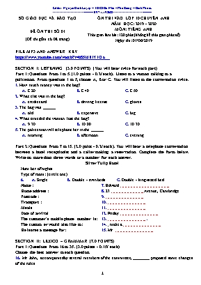 Đề ôn thi vào Lớp 10 THPT chuyên môn Tiếng Anh - Đề số 01 - Năm học 2019-2020 - Nguyễn Đình Luyện